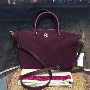 Tory Burch Frida Stitched Suede Satchel NWT